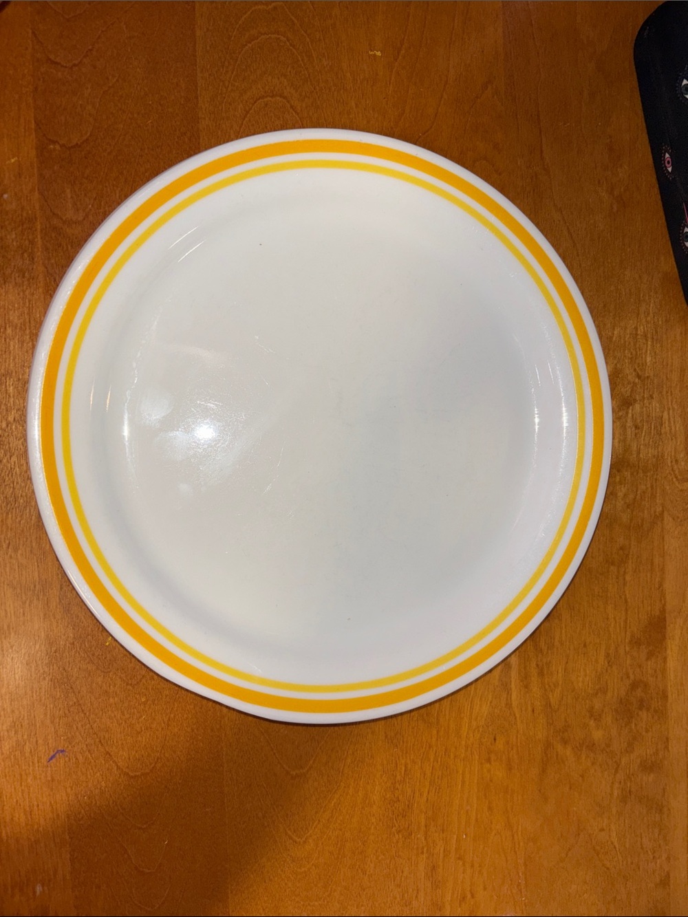 Corelle White Dinner Plate with Double Yellow Rim